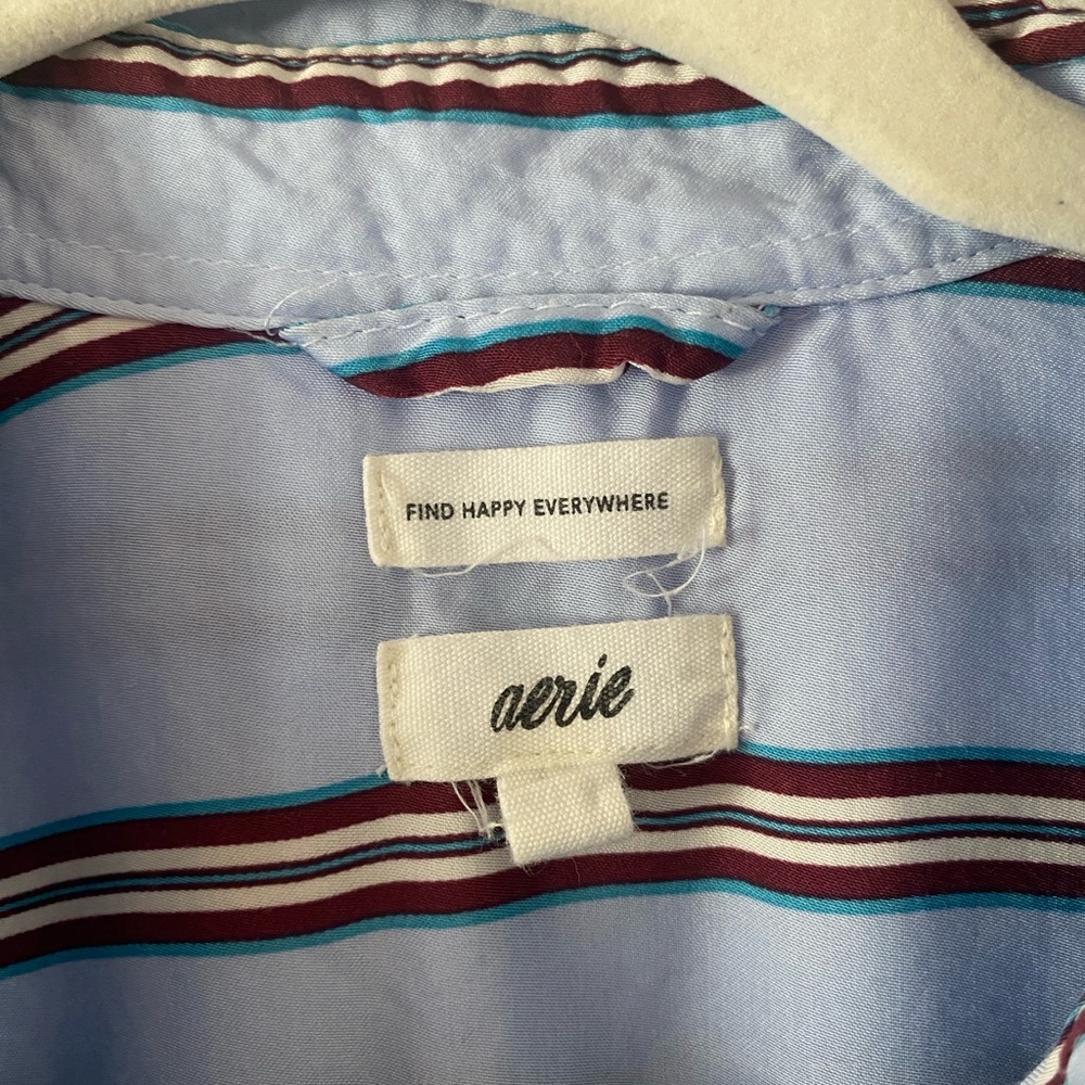 Aerie women's blue striped pajama matching set satin finish size small cozycore - Picture 2 of 12
